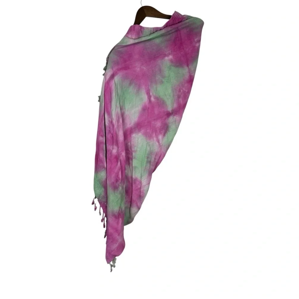 Just Bee Queen Tie Dye Sarong Skirt XS Pink Green Fringe Wrap